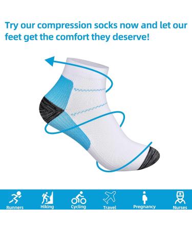 Pnosnesy Compression Socks for Men & Women - Plantar Fasciitis Low Cut Athletic Socks with Arch Support, 6/7 Pairs, Black/Blue, S-M Size - Buy Online on GoSupps.com