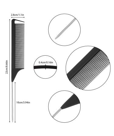 Carbon Steel Rat Tail Comb Set with Teasing Combs and 3 Styling Clips - Heat Resistant Barber Comb for Braiding and Styling Hair (Black) - Buy Online on GoSupps.com