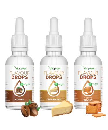 Flavor drops 3x 50ml - bundle tea time - flavdrops taste without calories - taste (coffee + cheesecake + butter biscuit) tea time 50 ml (3 Pack)