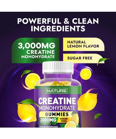 Built by Nature Sugar Free Creatine Monohydrate Gummy for Men and Women Muscle Strength & Energy Boost Pre Workout - Natural Lemon Flavor - 120 Gummies - Buy Online on GoSupps.com