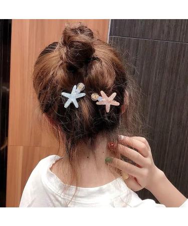 6Pcs Ocean Pearl Shell Starfish Hair Clips Set for Girls - Diamond Flash Edge Clips for Bangs - Elegant Hair Ornaments Headdress - Buy Online on GoSupps.com