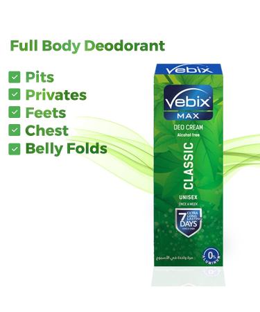Vebix Deodorant Cream Unisex - Alcohol Free, All Natural Odor Protection for Men and Women, Long Lasting Antiperspirant Deodorant - Buy Online on GoSupps.com