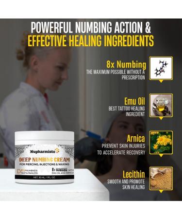 Nupharmisto Deep Numbing Cream for Piercing Injections& Tattoos Fast Numbing for Waxing 7 Hours Maximum Strength Painless Numbing Cream for Injections 8x Numbing with Emu Oil and Arnica. 30ml/1oz White - Buy Online on GoSupps.com