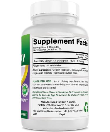 Best Naturals Acai Berry 600 mg 120 Capsules - Buy Online on GoSupps.com