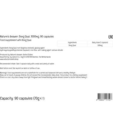 Nature's Answer Dong Quai 500mg 90 Vegan Capsules | Lab-Tested, Gluten-Free, Soy-Free, Non-GMO | Vegetarian Friendly - Buy Online on GoSupps.com