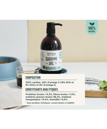 Wolf Belly - 100% Natural Sardine Oil for Dogs and Cats (500 ml) Rich in Omega 3 6 9 and Vitamin E Healthy Skin and Shiny Coat Strong Joints Healthy Immune System - Made in EU - Buy Online on GoSupps.com