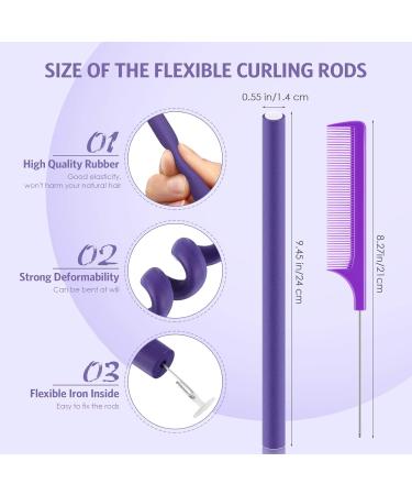 30-Piece Flexible Curling Rods Twist Foam Hair Rollers Set with Steel Rat Tail Comb - Purple (9.45 x 0.55 Inch) - Buy Online on GoSupps.com