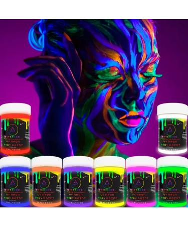 aofmoka Neon Body And Face Paint Glowing in the Dark Phosphorus and Blacklight Reactive under UV Flashlight 8 Non-Toxic Fluorescent