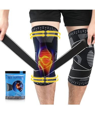 Beister 1 Pair Knee Compression Sleeves with Adjustable Straps for Men & Women Professional Knee Support Brace for Meniscus Tear Arthritis Sports Joint Pain Relief Running Basketball Black M