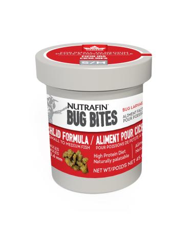 Nutrafin Bug Bites Small to Medium Fish Food Cichlid Formula 45g (1.4-1.6 mm granules) Ginger Cichlids