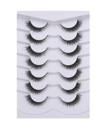 Pooplunch False Eyelashes Extension Look Cat Eye Natural Lashes 8D Volume Fluffy Wispy Short Faux Mink Lashes 7 Pairs Pack Delicate|3-12MM