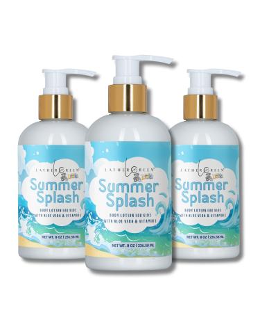 Lather Green Kids Body Lotion Plant Based Gentle Moisturizer with Shea Butter Safe for Sensitive Skin Summer Splash 3 Pack (8 oz Each)
