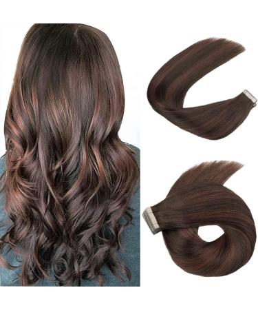 Hotlulana tape extensions real hair balayage chocolate brown with dark red brown (#4/4/33) Tape in extensions real hair 22 inch/55cm 40ps 100g Skin WEFT 100% natural Invisible extensions real hair.#4/4/33 chocolate brown with dark red brown 55cm-22BCH (40