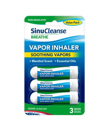SinuCleanse Vapor Inhaler Portable On-The-Go Non-Medicated Refreshing Relief Pack of 3 Refreshing Vapor Sticks Made in USA