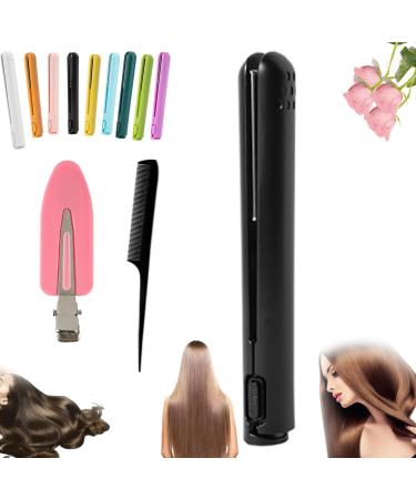 Mini Dual-Purpose Curling Iron Cordless 2 in 1 Mini Dual Purpose Curling Iron Cordless Mini Curling Iron for Short Hair Portable Travel Curling Wand for Women (Black)