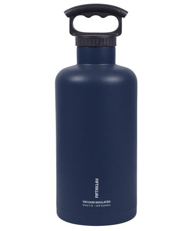 FIFTY-FIFTY Growler, Double Wall Vacuum Insulated Water Bottle, Stainless Steel, 3 Finger Cap with Standard Top, 64 oz./1.9L Navy