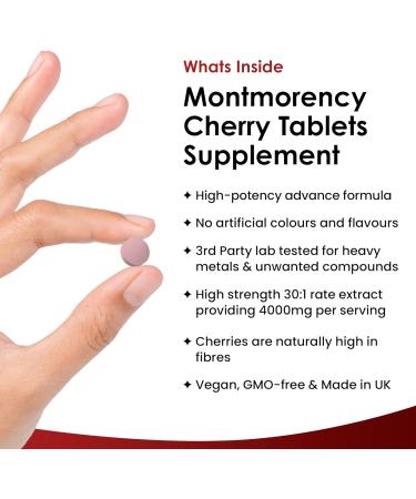 Montmorency Cherry 4000mg - 180 Tablets | High Strength Concentrate | Vegan Non-GMO | 3 Months Supply | Made in The UK - Buy Online on GoSupps.com