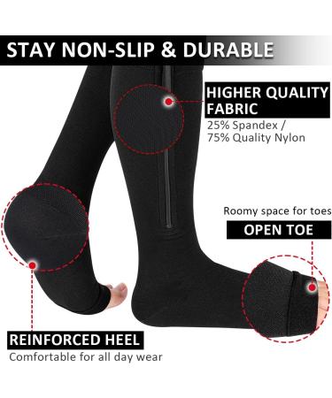 Ailaka Zipper Compression Socks - 15-20 mmHg Knee High Support for Varicose Veins & Edema - Open Toe Design for Women, Men, Nurses - Medium (1 Pair) - Black - Buy Online on GoSupps.com