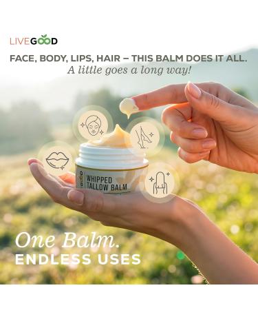 LIVEGOOD Whipped Tallow Balm Grass Fed Beef Tallow for Skin with Vitamins A D E K Deeply Moisturizing Beef Tallow Moisturizer for Face and Body Hydration (2 oz) - Buy Online on GoSupps.com
