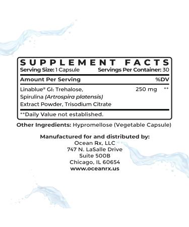 Ocean Rx Organic Pure Blue Spirulina Capsules | Natural Superfood | Prebiotic Phycocyanin Supplement | Healty Skin, Oral Health, & Wound Recovery | 30 Serving Bottle - Buy Online on GoSupps.com