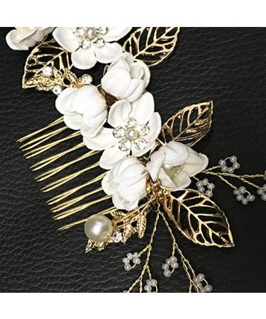 Minkissy White Wedding Hair Comb - Pearl Crystal Bridal Hair Accessory for Bridesmaid - Rhinestone Flower Clip Pin - Buy Online on GoSupps.com