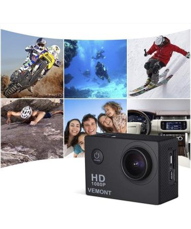 Vemont 1080P 12MP Sports Camera Full HD Action Cam - Waterproof, Wide-Angle Lens, Mounting Kit - Buy Online on GoSupps.com
