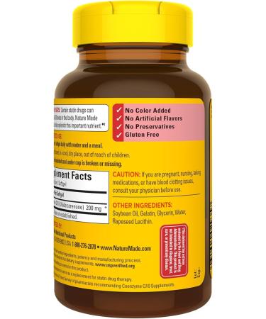 Nature Made CoQ10 200 mg Dietary Supplement for Heart Health and Cellular Energy Production 100 Softgels 100 Day Supply - Buy Online on GoSupps.com