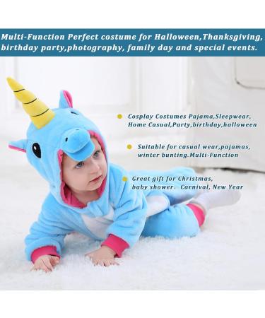 Doladola Baby Unicorn Romper | Flannel Animal Hooded Jumpsuit | 12-18 Months, Blue - Buy Online on GoSupps.com