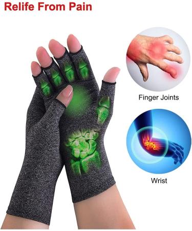 2 Pairs Arthritis Compression Gloves Fingerless for Women Men - Relieve Rheumatoid Osteoarthritis - Grey M - Buy Online on GoSupps.com