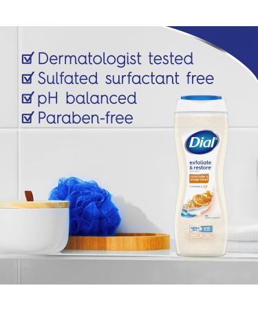 Dial Body Wash Exfoliate & Restore Cocoa Butter & Orange Extract 16 Fl Oz Pack of 4 With Vitamin E Gentle Leaves Skin Feeling Nourished Dermatologist-Tested No Parabens & Sulfates - Buy Online on GoSupps.com