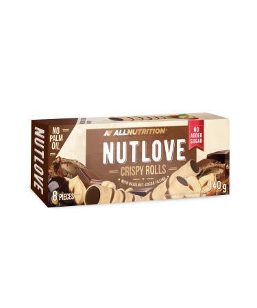ALLNUTRITION Nutlove Crispy Rolls Hazelnut Cocoa - Rolled Wafers with Hazelnut and Cocoa Cream - Cream Rolls - 8 x Sugar Free Wafer Rolls - 140g