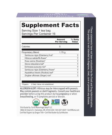 Earth Mama Organic Elderberry Immune Tea with Echinacea - Pregnancy & Family Safe | Decaf Tea with Ginger & Rooibos - 16-Count - Buy Online on GoSupps.com
