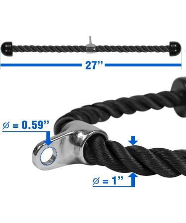 Yes4All Deluxe Tricep Rope Cable Attachment 27 inch Black | Gym Exercise Machine Attachment with Carabiner - Buy Online on GoSupps.com
