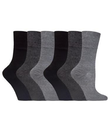 Gentle Grip - 6 Pack of Ladies Diabetic Socks -5-9 us Grey
