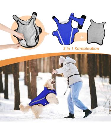 Slowton Winter Dog Jacket | Soft Flannel Coat with Adjustable Fit | Waterproof & Windproof | Reflective Stripes | Warm L Blue - Buy Online on GoSupps.com