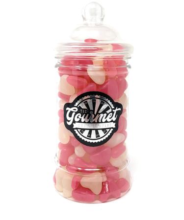 Pink & White Love Heart Jelly Beans Victorian Gift Jar by The Gourmet Sweet Company