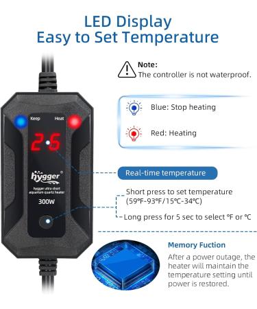 Hygger 300W Aquarium Heater | Adjustable Temperature Heating Rod for 150-300L Freshwater & Saltwater Fish Tanks - Buy Online on GoSupps.com