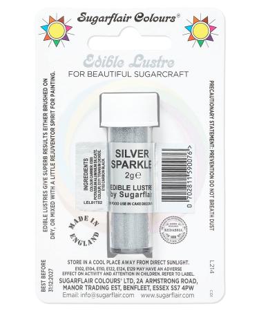 Sugarflair Silver Sparkle Edible Lustre Dust Add a Lustrous Shine to Cakes or Decorations. Brush On or Add Rejuvenator to Create Eye-Catching Edible Paint Gives Shine to Your Bakes - 2g - Buy Online on GoSupps.com