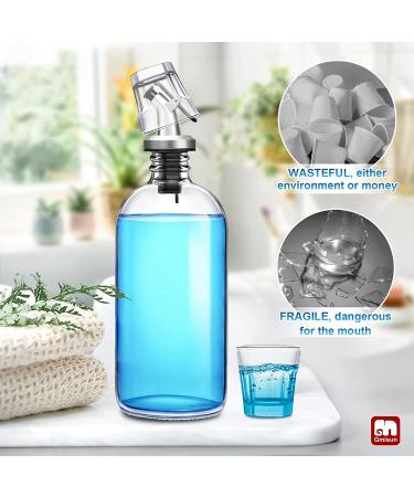 GMISUN Mouthwash Dispenser Set - 2 Pack 16oz Glass Decanters with Refillable Bottles, Pour Spouts, Cups, Labels, and Funnel - Buy Online on GoSupps.com