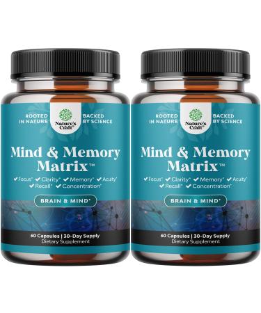 Natural Mind and Memory Supplement for Increased Mental Performance and Clarity Supports Brain Function Made with Pure Green Tea Extract DMAE Bitartrate and Vitamins 60 Capsules - 2 Pack