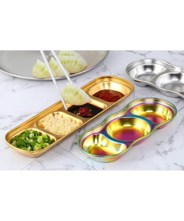 Sauce Dipping Saucer Sauce Dipping Bowls Appetizer Plates Serving Dish 304 Stainless Steel Seasoning Plate Three Grids Durable Sauce Dish Suitable for Dips Salads Desserts Fruit Soy Sauce Bow - Buy Online on GoSupps.com