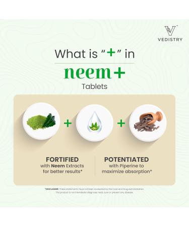 Vedistry Neem Leaf Supplements | 1100mg Neem Leaf Tablets Supports Clear Skin Detoxification & Immune Health | Herbal Supplement for Acne & Promotes Healthy Skin with Long Pepper | 60 Vegan Tablets - Buy Online on GoSupps.com