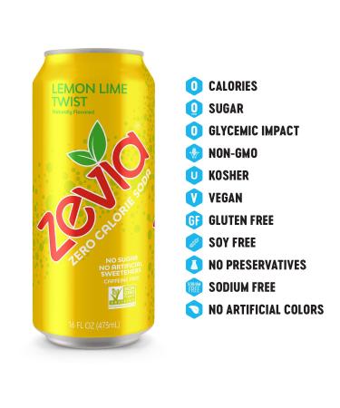 Zevia Zero Calorie Lemon Lime Twist Soda 16oz - 12 Pack | Refreshing Sparkling Drink - Buy Online on GoSupps.com