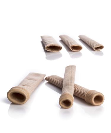 Toe Tubes 3 Pack Cuttable - 3 Sizes 15cm Beige - One Set for All Toes - Silicone Gel Inner Layer - Elastic Toe Sleeve Set - Relief from Corn Blisters Calluses and Friction - by Sandine
