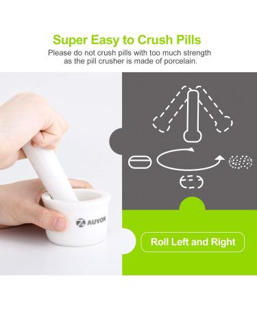 AUVON Mini Pill Crusher - Easy to Clean & Use Porcelain Mortar & Pestle Grinder for Pills, Medicine, Medications (2nd Gen, Patent Registered) - A-white - Buy Online on GoSupps.com