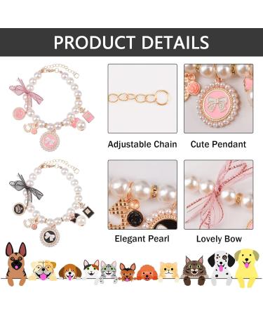 URROMA 2-Piece Adjustable Pearl Collar for Cats & Small Dogs - Stylish Bow Design Necklace - Buy Online on GoSupps.com