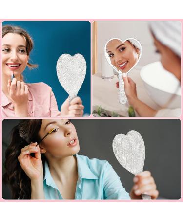 Bling Rhinestone Heart Shaped Handheld Mirror Set - Silver (2 Pcs) | Cute Decorative Cosmetic Mirrors for Women & Girls | Portable Travel Makeup Mirrors - Buy Online on GoSupps.com