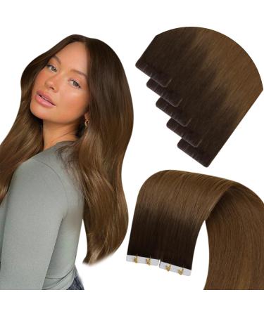 LAAVOO injected tapes extensions real hair ombre brown real hair extensions tapes virgin light brown ombree dark brown tape hair extension real hair male hair smooth 5pc 40cm 40cm virgin-5Pcs 4.6virgin#3/8
