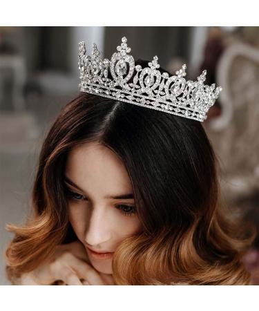 AW BRIDAL Wedding Crown Tiara Crystal Birthday Crown for Women Rhinestone Queen Crown Bridal Party Pageant Crown Wedding Hair Accessories for Brides (Silver)