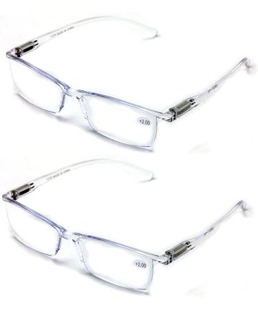 Buy V.W.E. 2 Pairs Lightweight Transparent Readers - Clear Rectangular Unisex Reading Glasses 1.75x with Spring Hinge | International Shipping Available - Buy Online on GoSupps.com